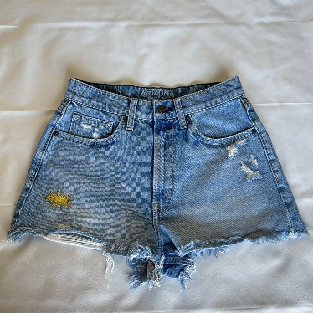 Arizona Jean Company Light Blue Distressed Denim High-Rise Shorts